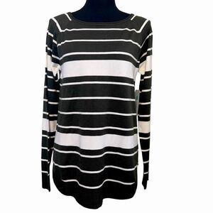 Pink Clover Stitch Fix Women's Size M Curve Hem Olive‎ & Ivory Stripped Sweater